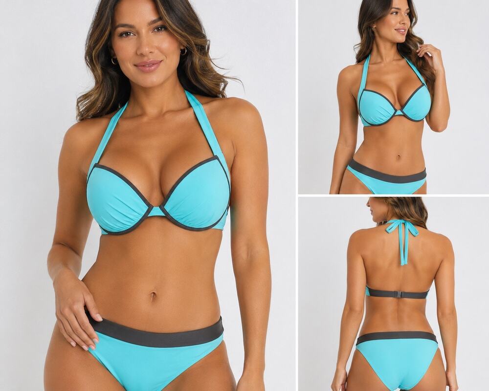 Tommy Bahama Bikini Set 34C/Large Aqua Blue gray Halter Underwire Swimsuit swim